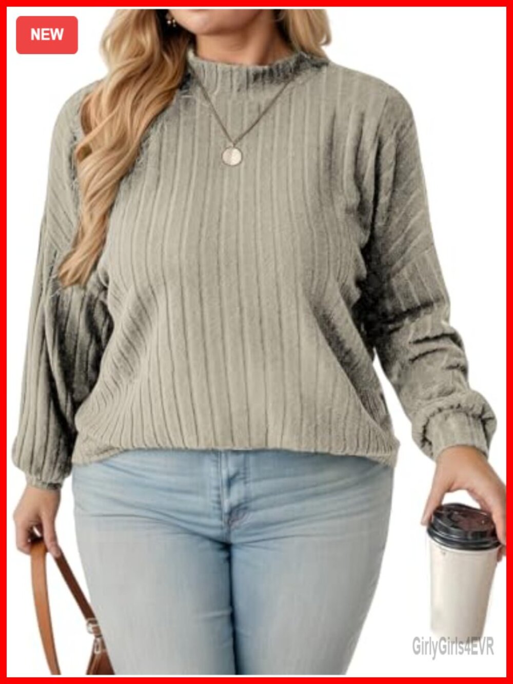 Womens Plus Size Mock Neck Long Sleeve Ribbed Knit Tunic Top